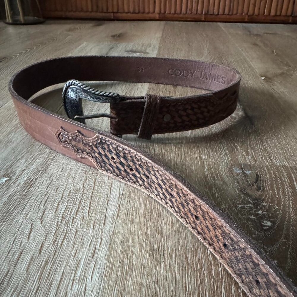 Cody James‎ Brown Genuine Leather Snake Big buckle Western Men’s Belt size 34